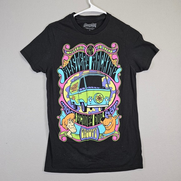 Scooby Doo Mystery Machine Graphic T Shirt Black Groovy Cartoon Tee - Picture 1 of 6